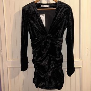 ZARA VELVET V-NECK MINI DRESS